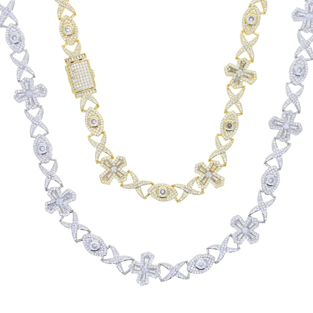 10mm 18k Gold Diamond Cross Eye Infinity Link Chain - Drip Culture Jewelry