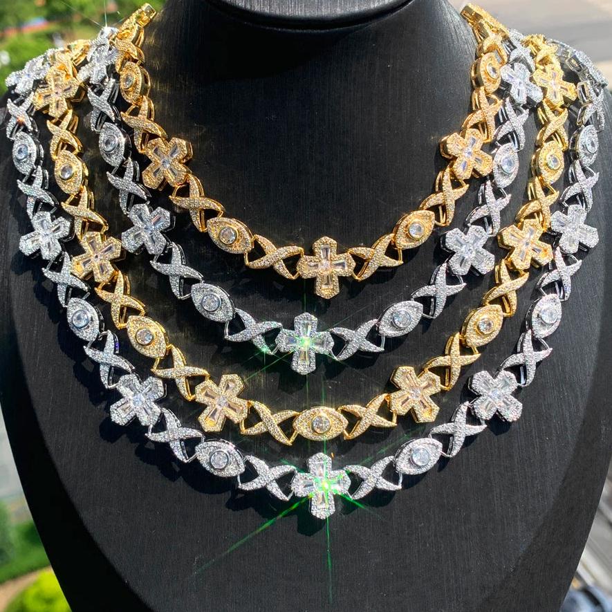 10mm 18k Gold Diamond Cross Eye Infinity Link Chain - Drip Culture Jewelry
