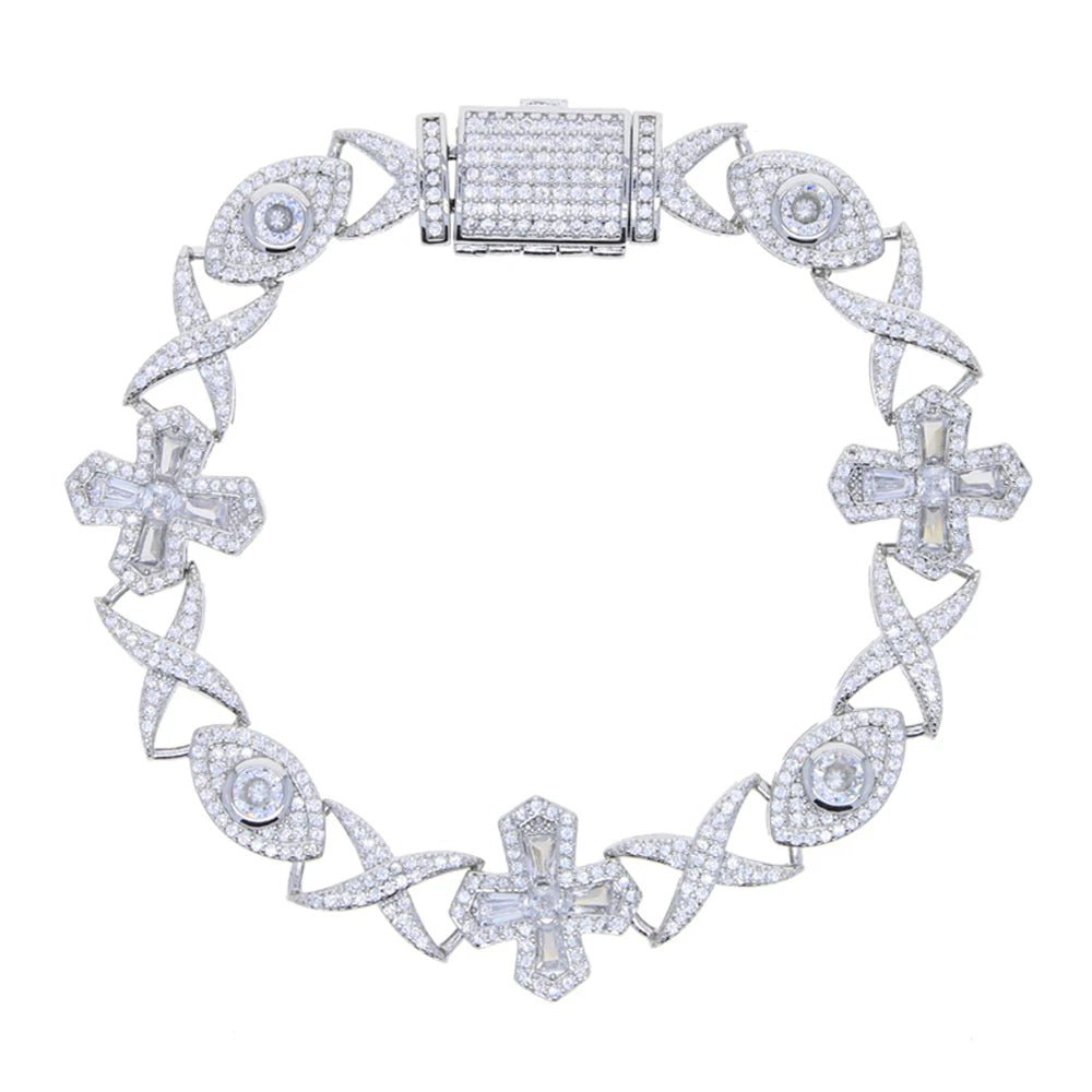 10mm 18k Gold Diamond Cross Eye Infinity Link Chain - Drip Culture Jewelry