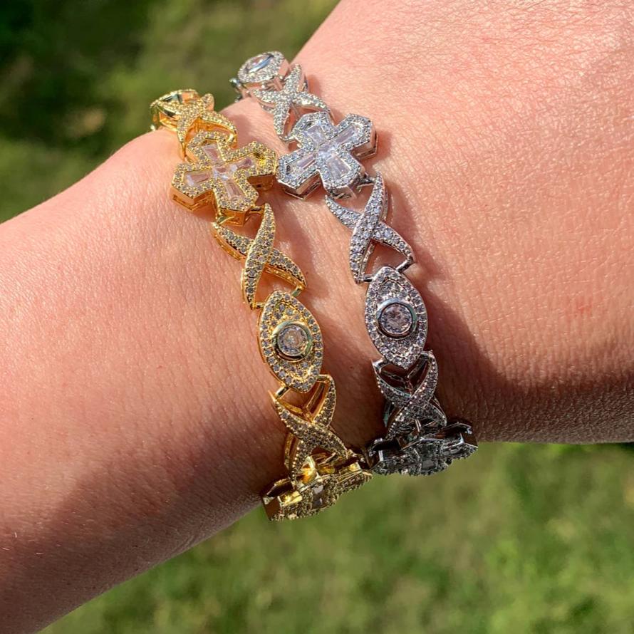 10mm 18k Gold Diamond Cross Eye Infinity Link Chain - Drip Culture Jewelry