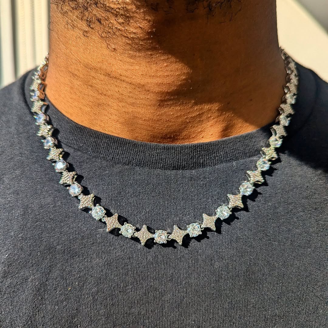 10mm 18k Gold Diamond Star Tennis Chain - Drip Culture Jewelry