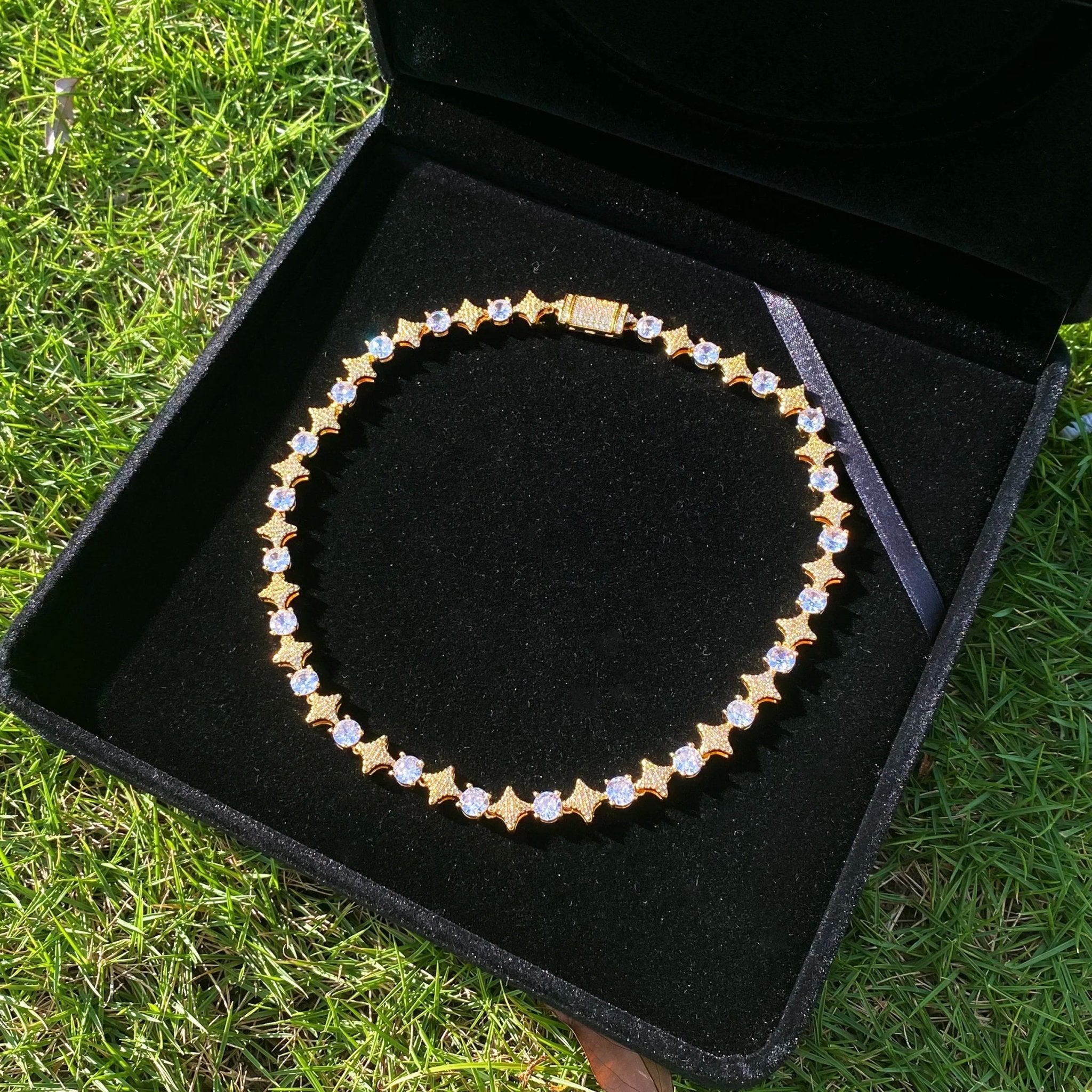 10mm 18k Gold Diamond Star Tennis Chain - Drip Culture Jewelry