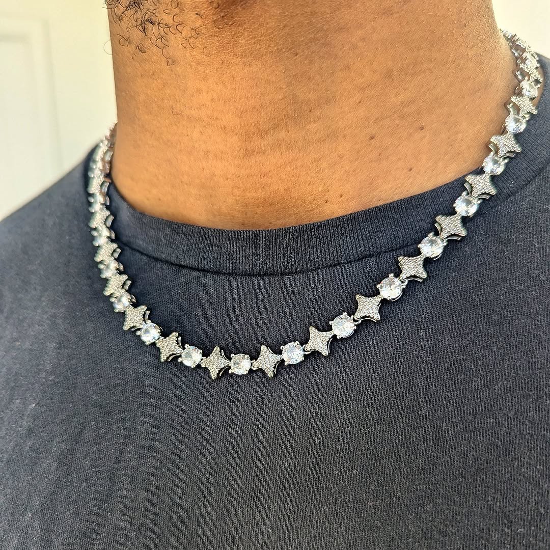 10mm 18k Gold Diamond Star Tennis Chain - Drip Culture Jewelry