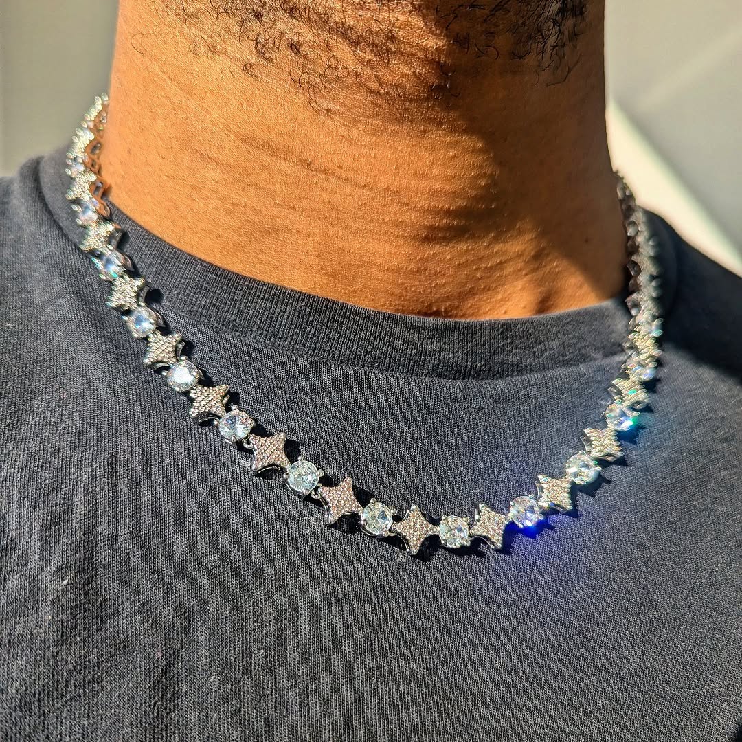 10mm 18k Gold Diamond Star Tennis Chain - Drip Culture Jewelry