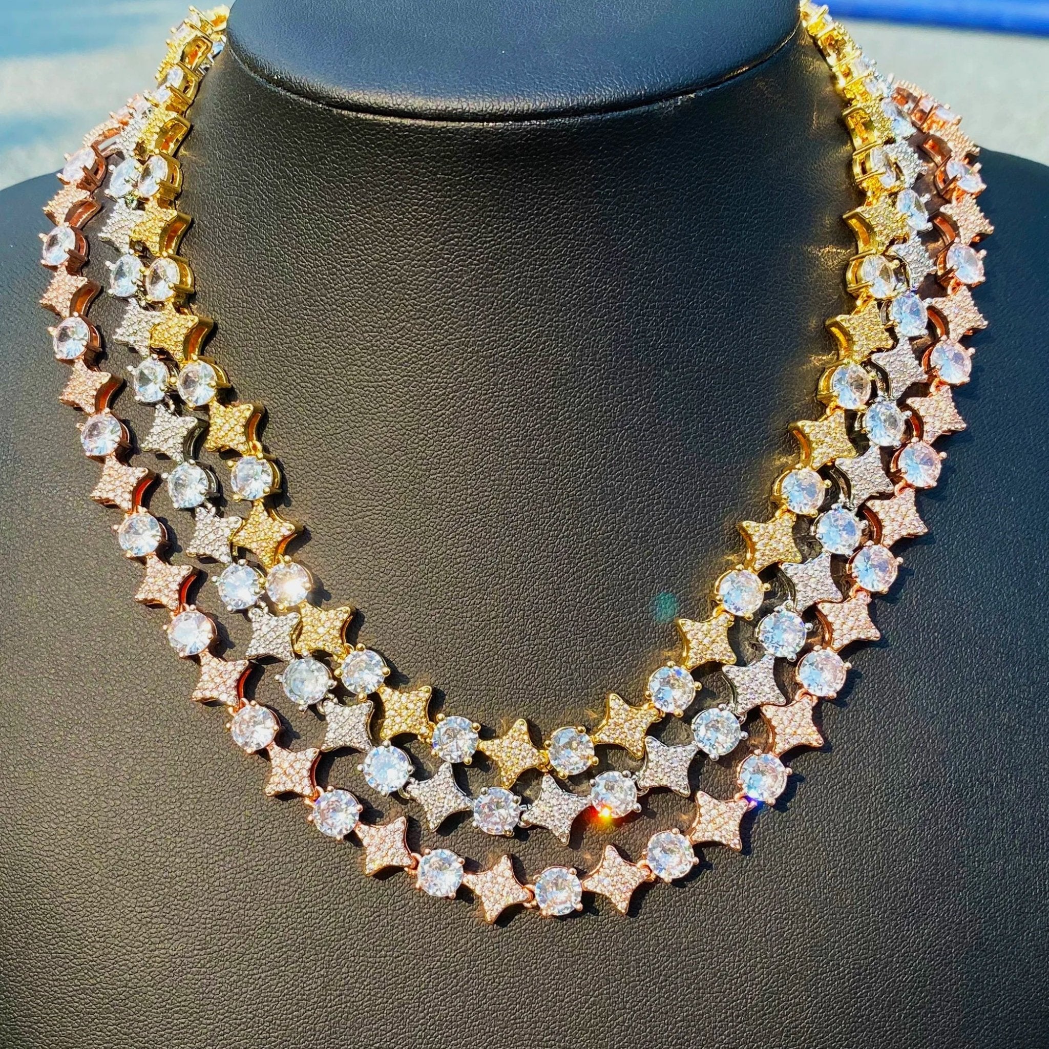 10mm 18k Gold Diamond Star Tennis Chain - Drip Culture Jewelry