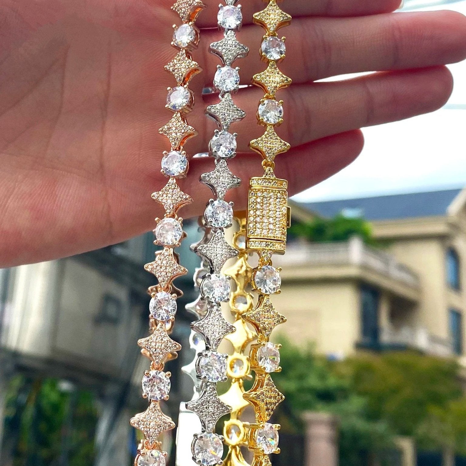 10mm 18k Gold Diamond Star Tennis Chain - Drip Culture Jewelry