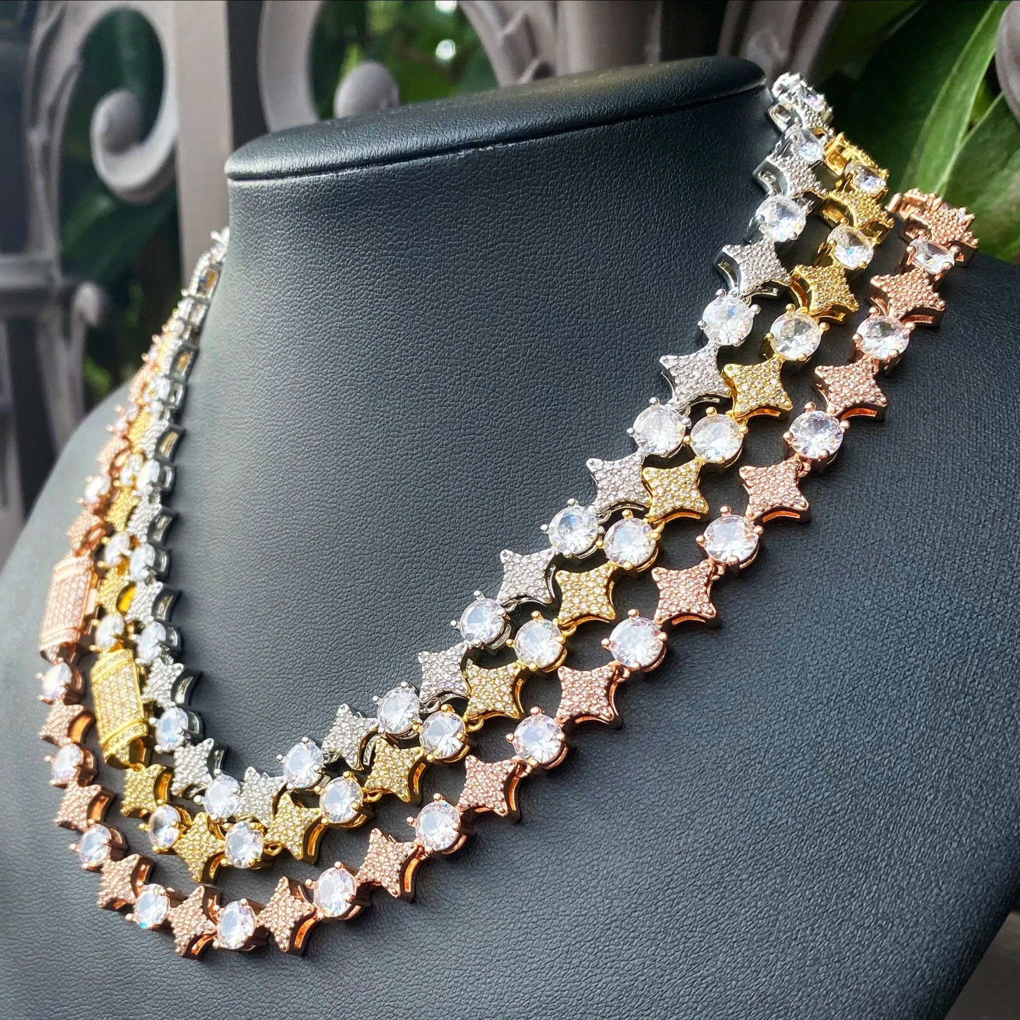 10mm 18k Gold Diamond Star Tennis Chain - Drip Culture Jewelry