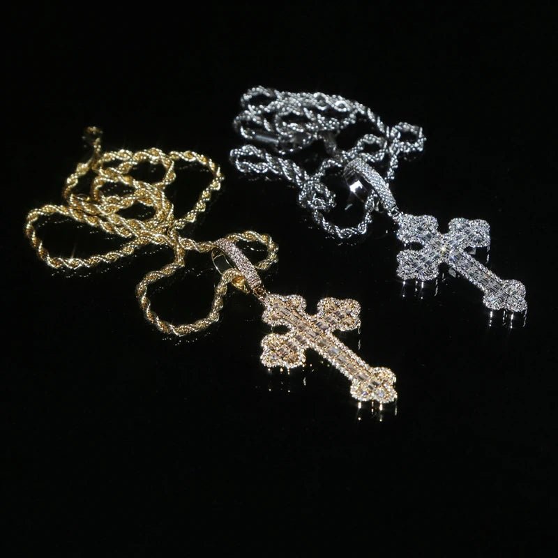 18k Gold Baguette Diamond Cross Pendant - Drip Culture Jewelry