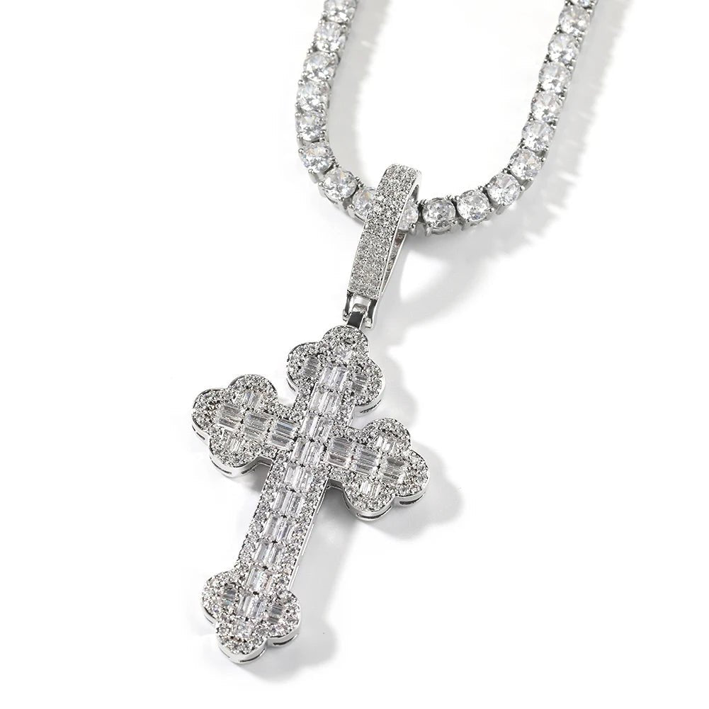 18k Gold Baguette Diamond Cross Pendant - Drip Culture Jewelry