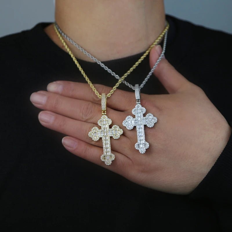 18k Gold Baguette Diamond Cross Pendant - Drip Culture Jewelry