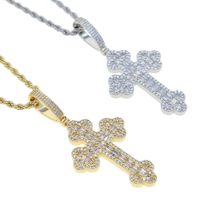 18k Gold Baguette Diamond Cross Pendant - Drip Culture Jewelry