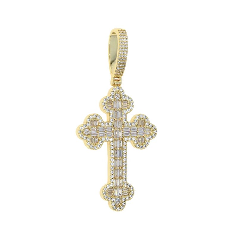 18k Gold Baguette Diamond Cross Pendant - Drip Culture Jewelry