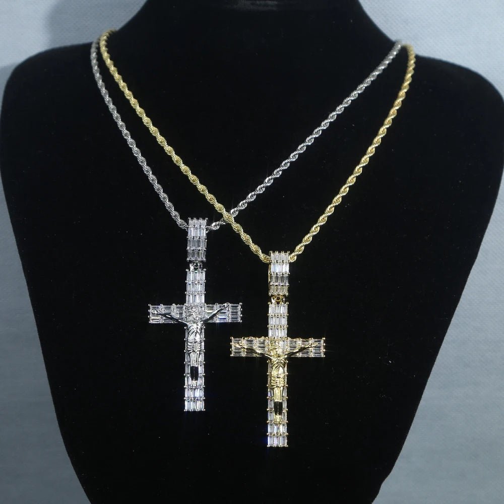 18k Gold Baguette Diamond Crucifix - Drip Culture Jewelry