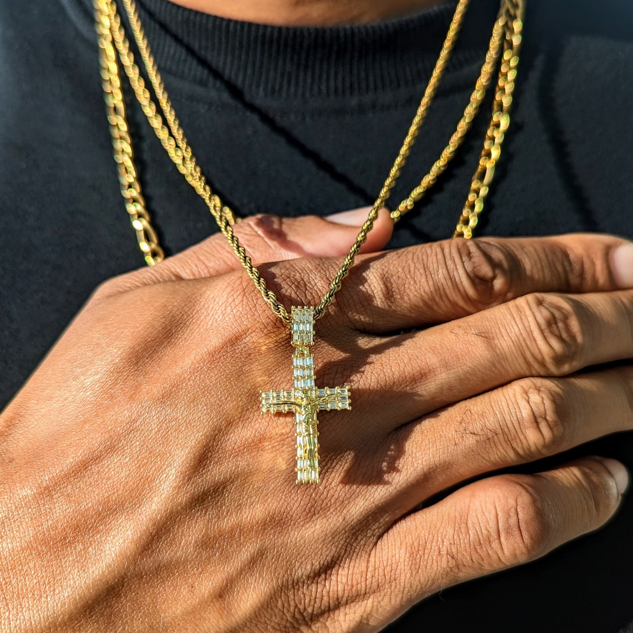 18k Gold Baguette Diamond Crucifix - Drip Culture Jewelry