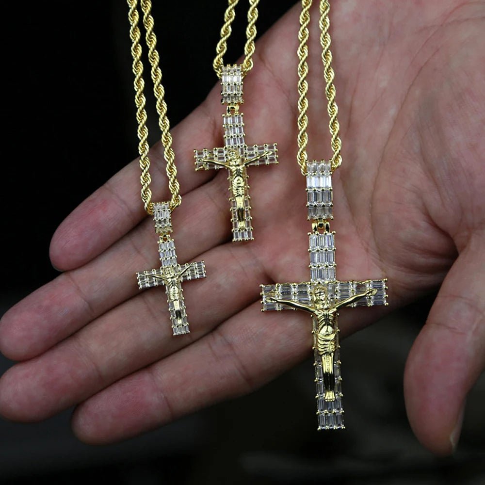 18k Gold Baguette Diamond Crucifix - Drip Culture Jewelry