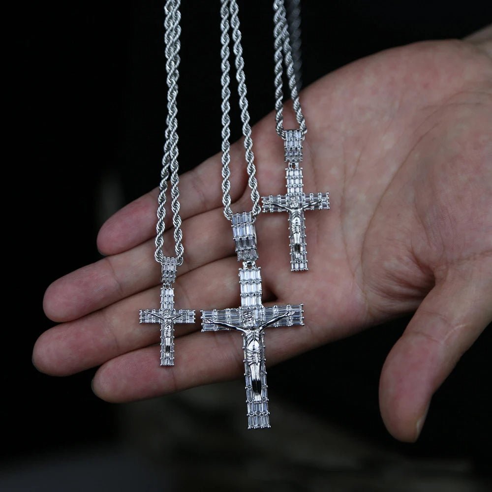 18k Gold Baguette Diamond Crucifix - Drip Culture Jewelry
