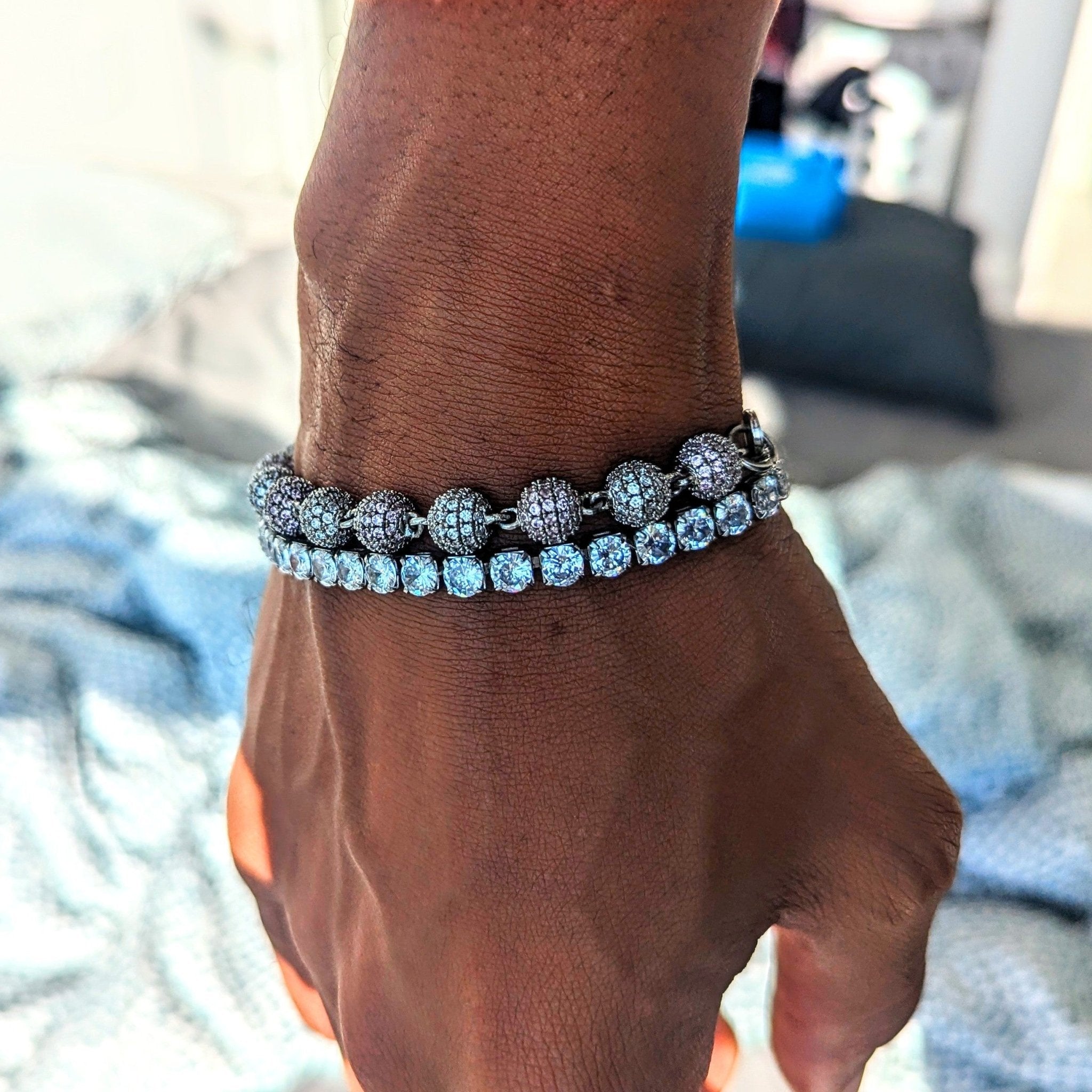 18k Gold Diamond Ball, Tennis Bracelet Set (2 Pieces) - Drip Culture Jewelry