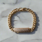 18k Gold Diamond Bar Cuban Link Bracelet - Drip Culture Jewelry