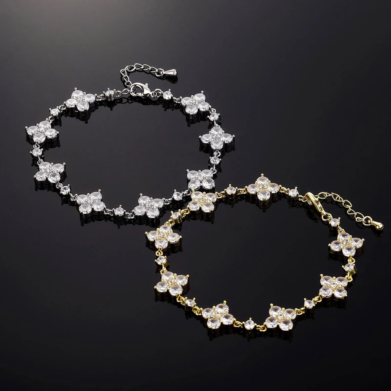 18k Gold Diamond Clover Bracelet - Drip Culture Jewelry