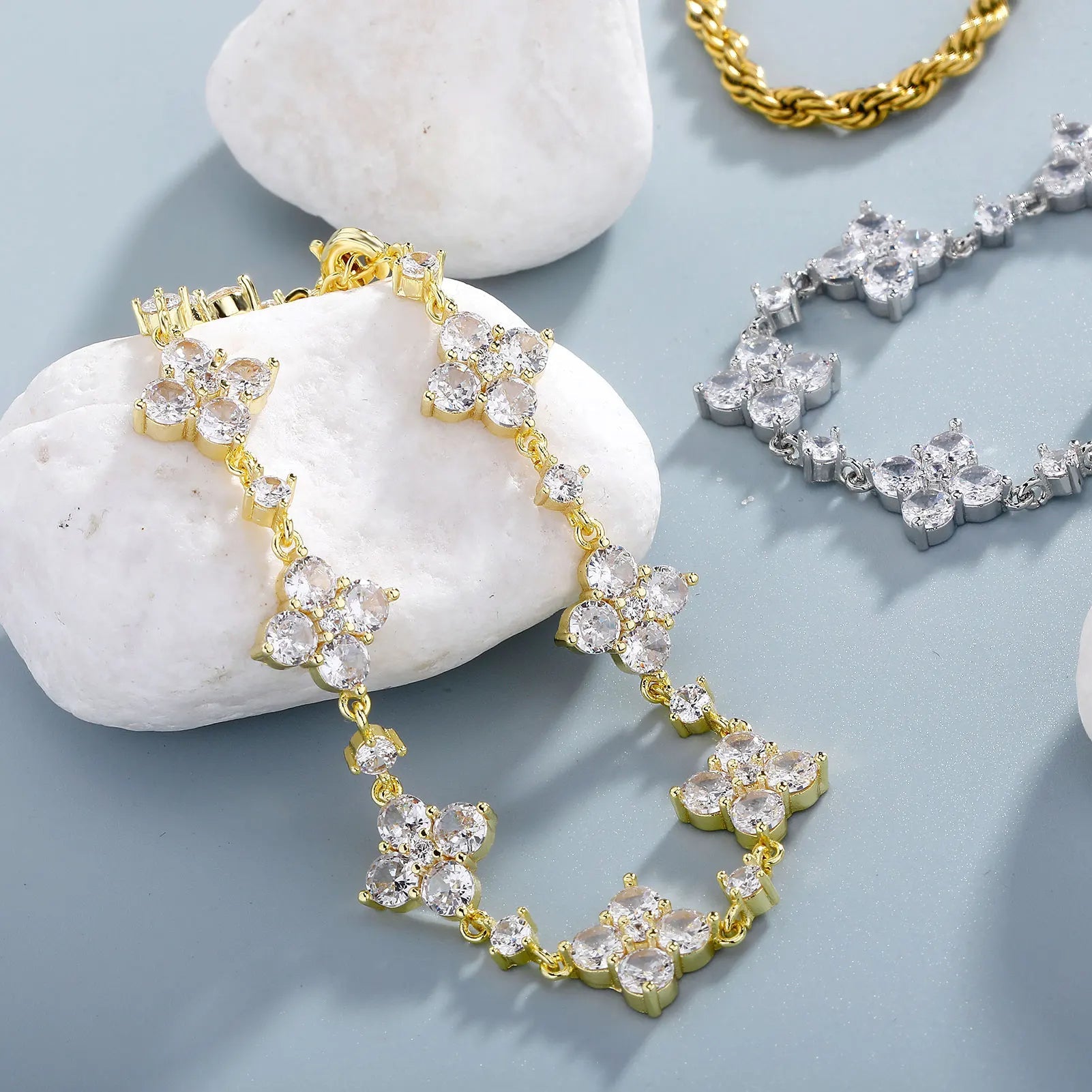 18k Gold Diamond Clover Bracelet - Drip Culture Jewelry