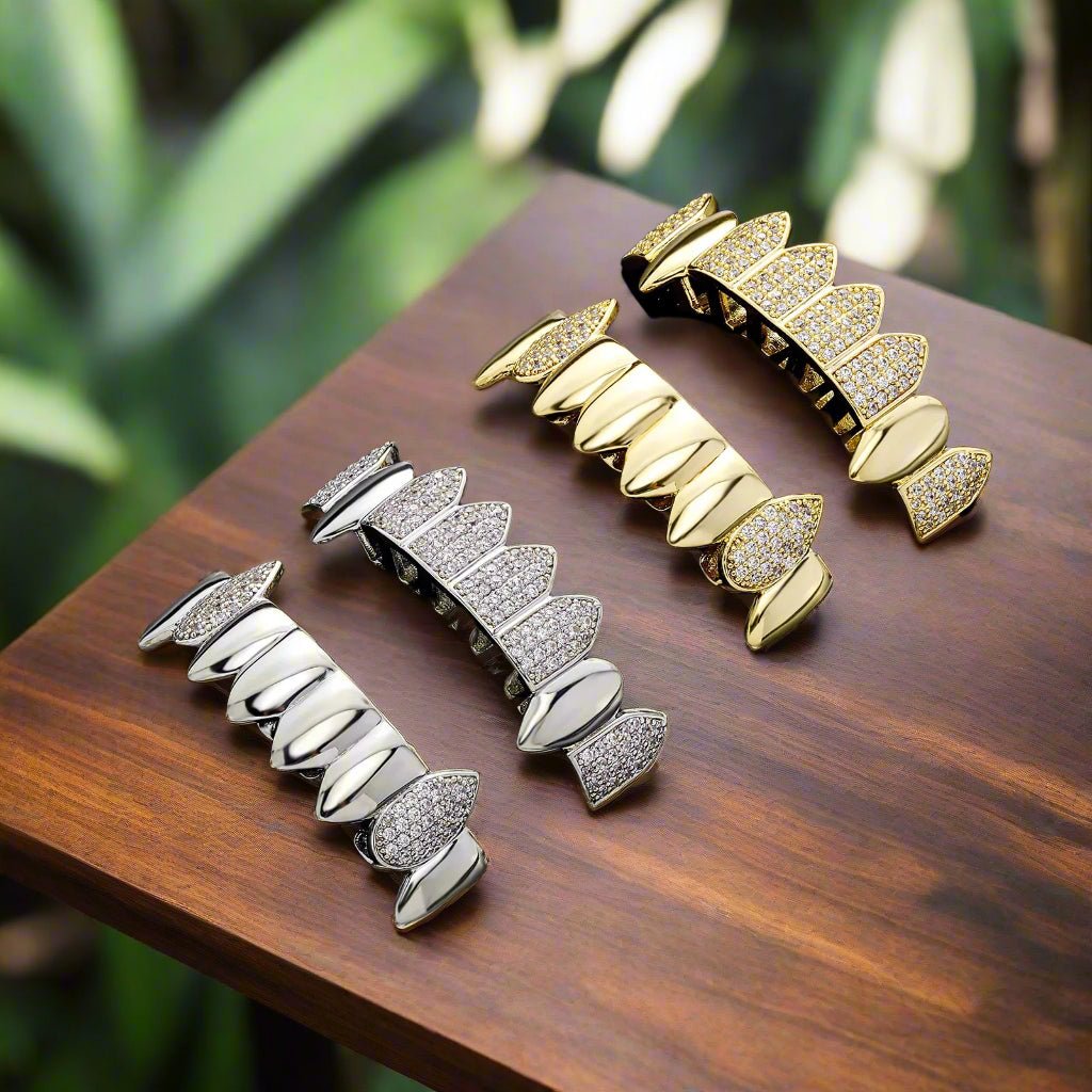 18k Gold Diamond, Plain Jane Fang Grillz - Drip Culture Jewelry