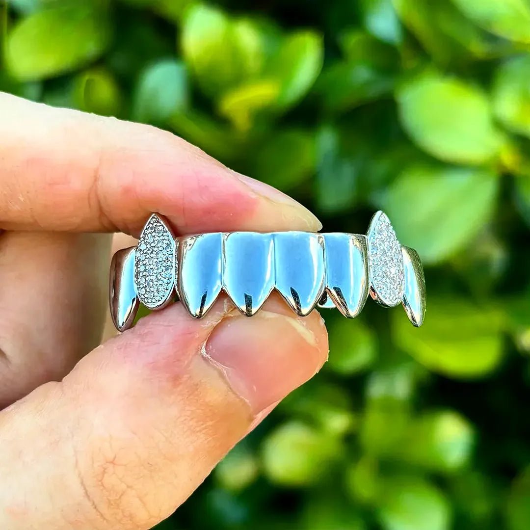 18k Gold Diamond, Plain Jane Fang Grillz - Drip Culture Jewelry