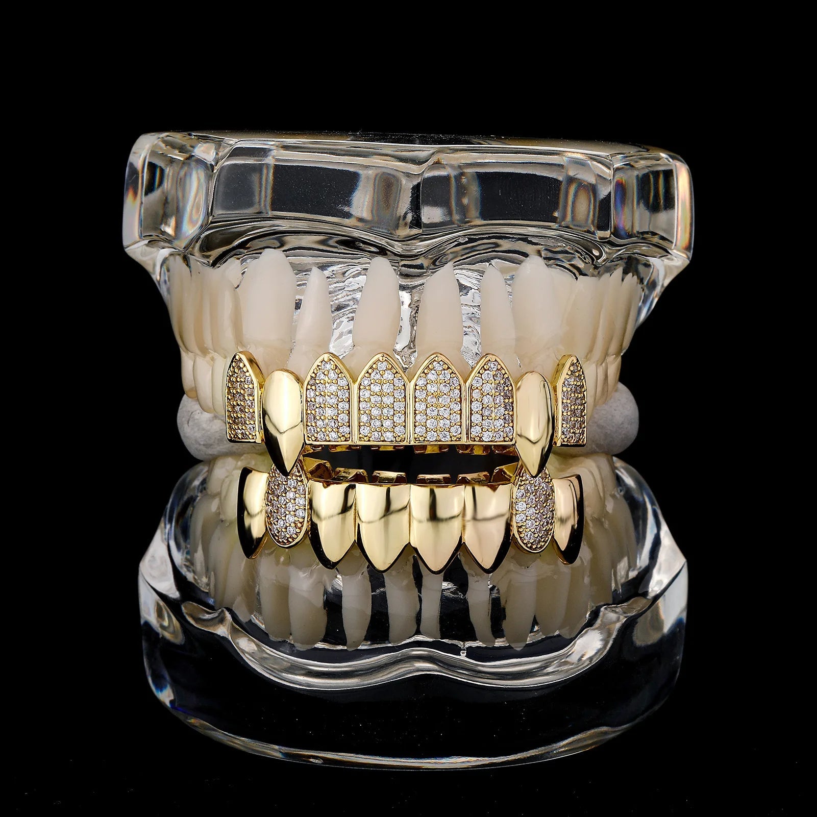 18k Gold Diamond, Plain Jane Fang Grillz - Drip Culture Jewelry