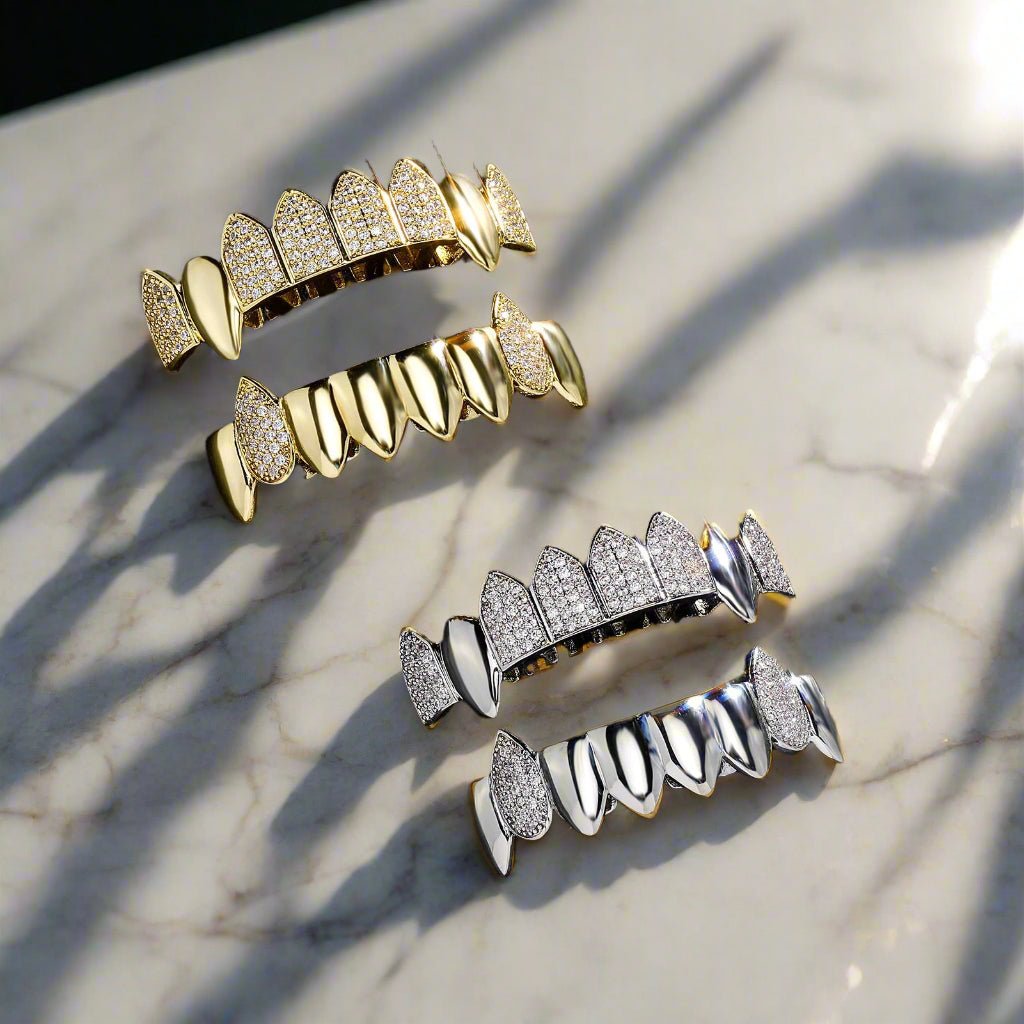 18k Gold Diamond, Plain Jane Fang Grillz - Drip Culture Jewelry