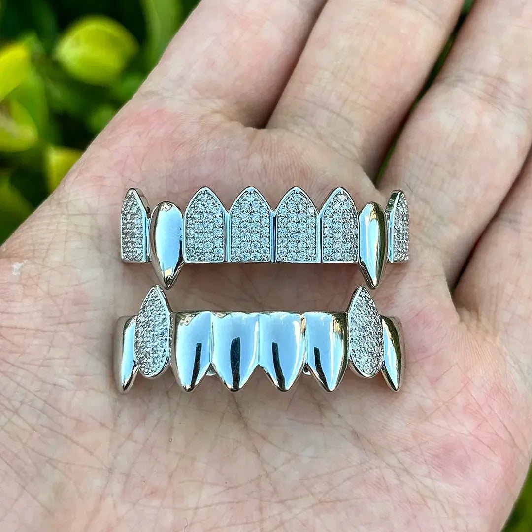18k Gold Diamond, Plain Jane Fang Grillz - Drip Culture Jewelry