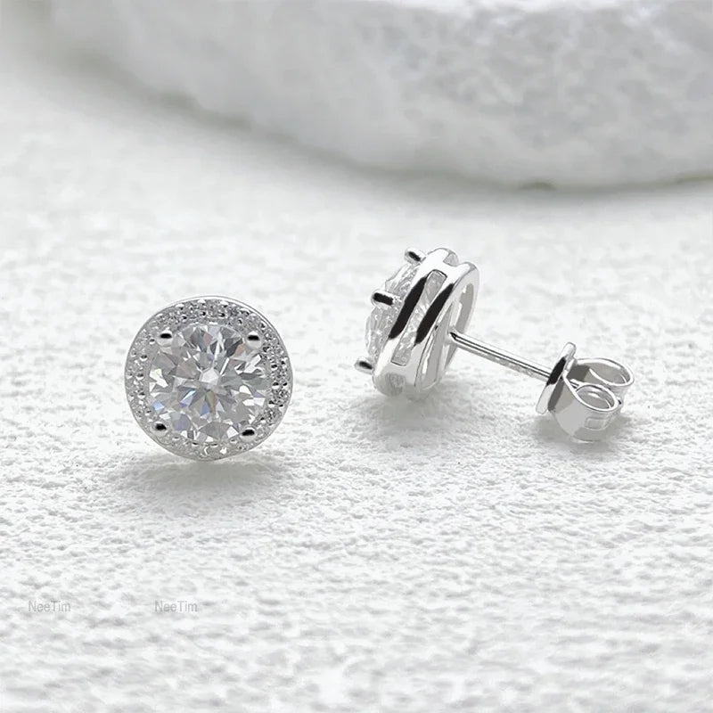 18k Gold Moissanite Diamond Halo Stud Earrings - Drip Culture Jewelry