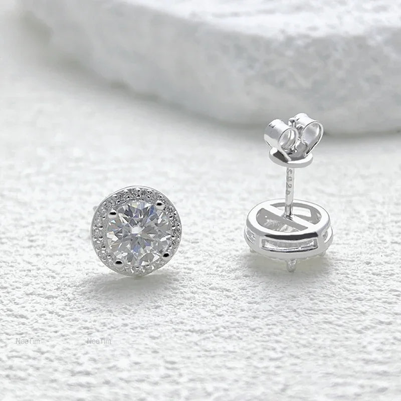 18k Gold Moissanite Diamond Halo Stud Earrings - Drip Culture Jewelry