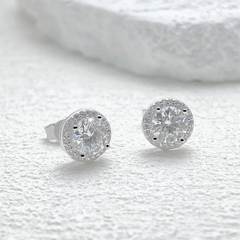 18k Gold Moissanite Diamond Halo Stud Earrings - Drip Culture Jewelry