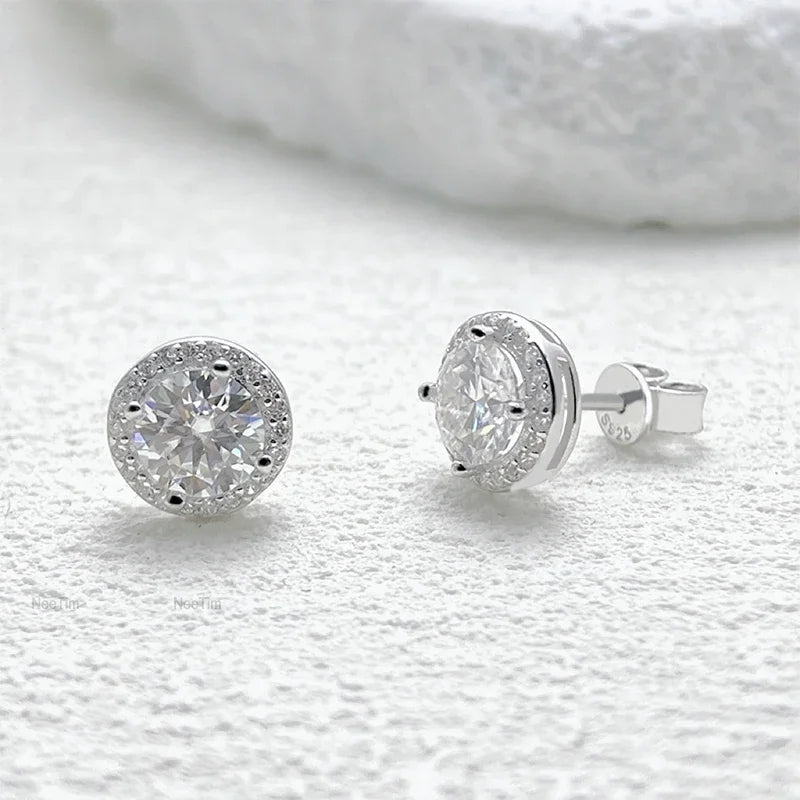 18k Gold Moissanite Diamond Halo Stud Earrings - Drip Culture Jewelry