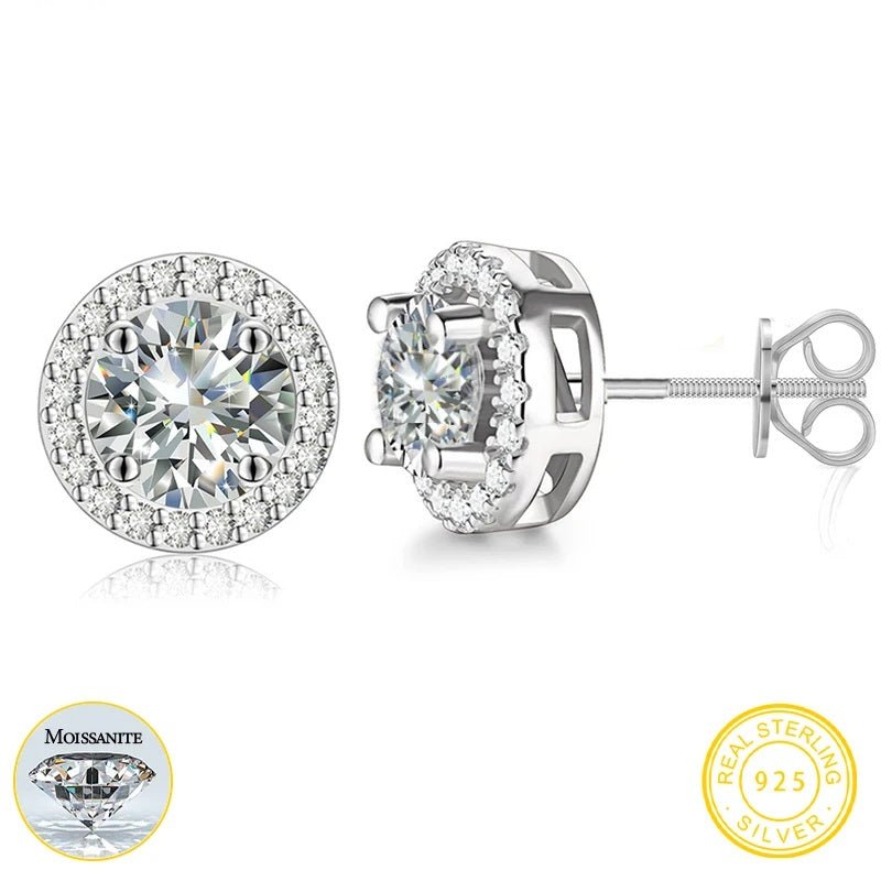 18k Gold Moissanite Diamond Halo Stud Earrings - Drip Culture Jewelry