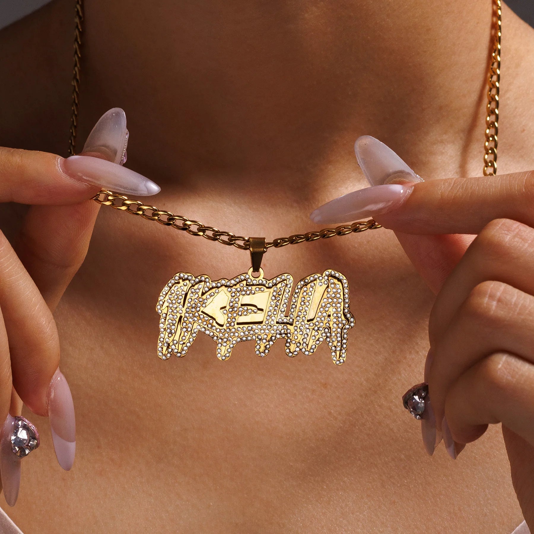 Custom 18k Gold Diamond Name Pendant - Drip Culture Jewelry