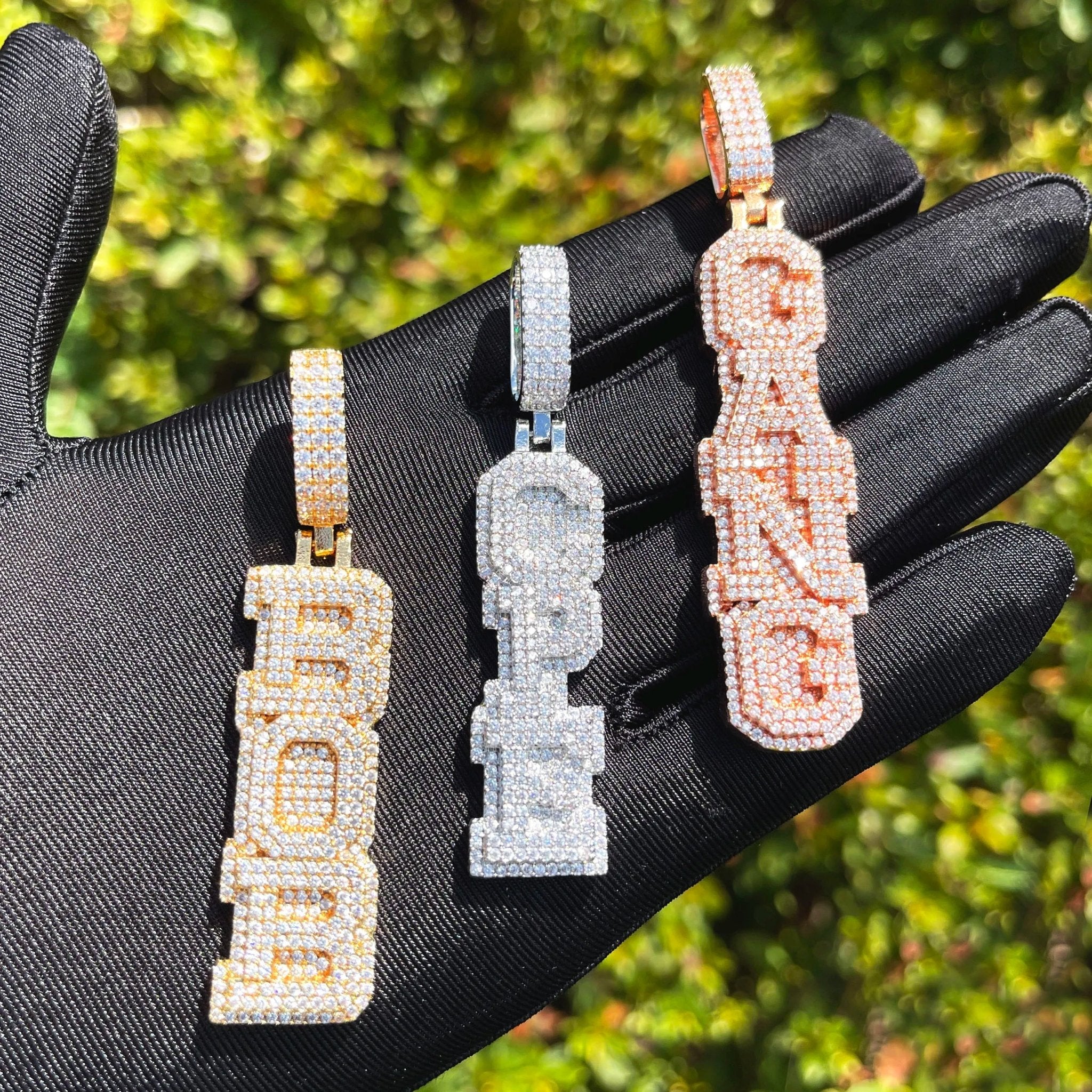 Custom 18k Gold Diamond Vertical Pendant - Drip Culture Jewelry