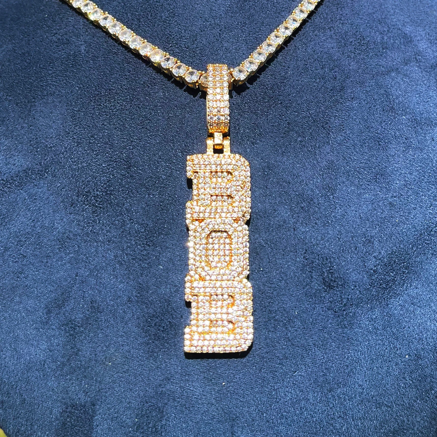 Custom 18k Gold Diamond Vertical Pendant - Drip Culture Jewelry