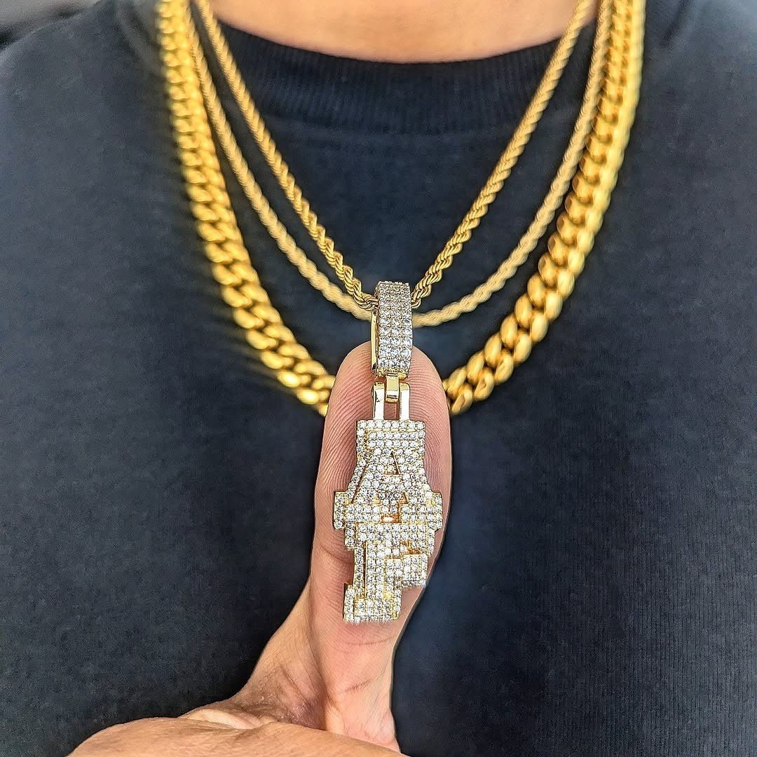 Custom 18k Gold Diamond Vertical Pendant - Drip Culture Jewelry