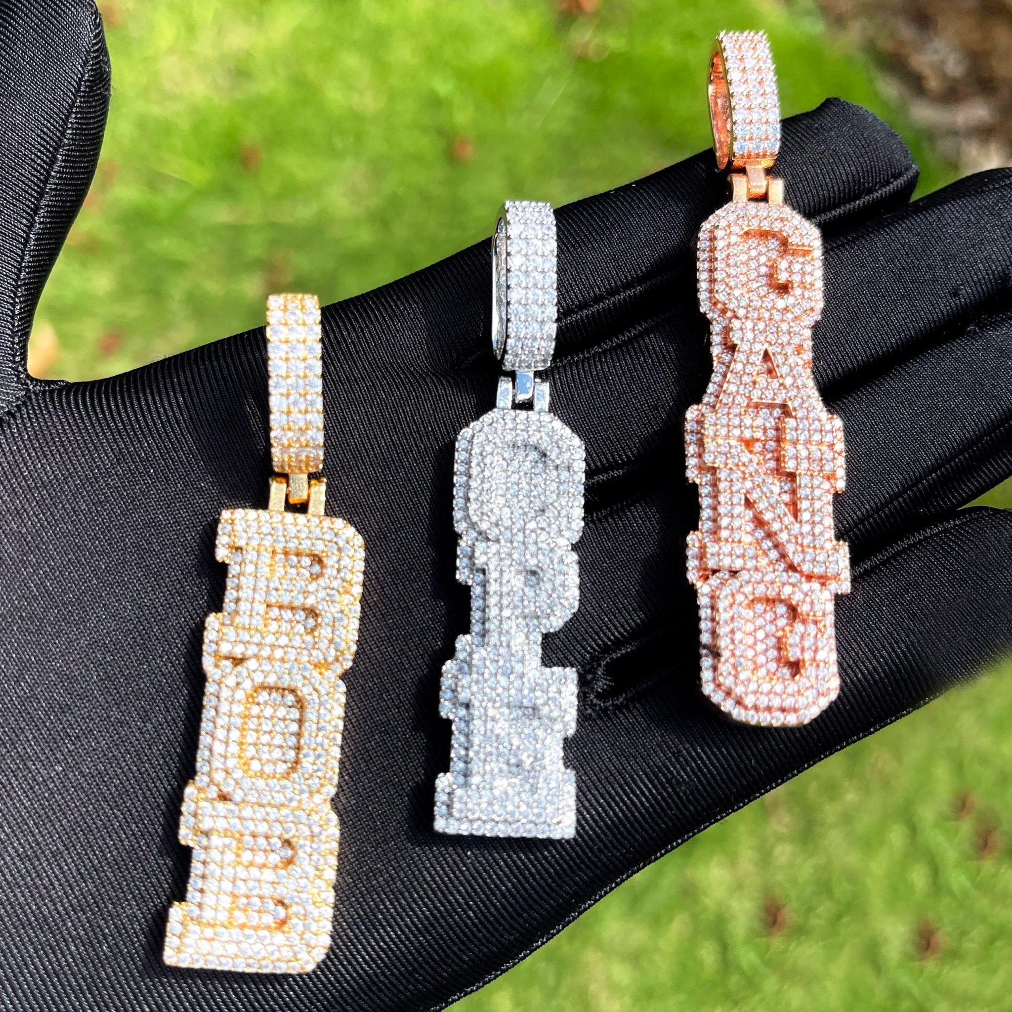 Custom 18k Gold Diamond Vertical Pendant - Drip Culture Jewelry