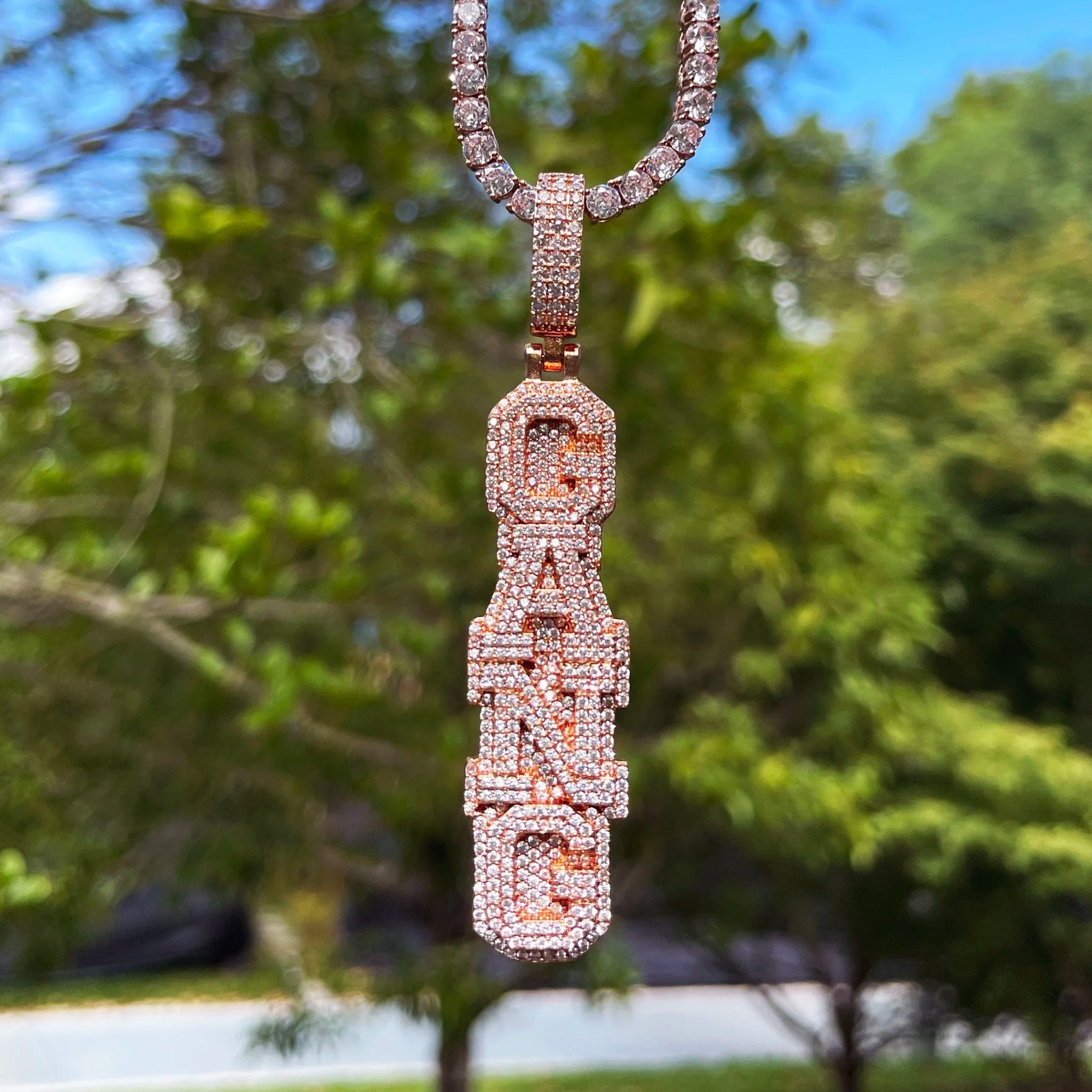 Custom 18k Gold Diamond Vertical Pendant - Drip Culture Jewelry