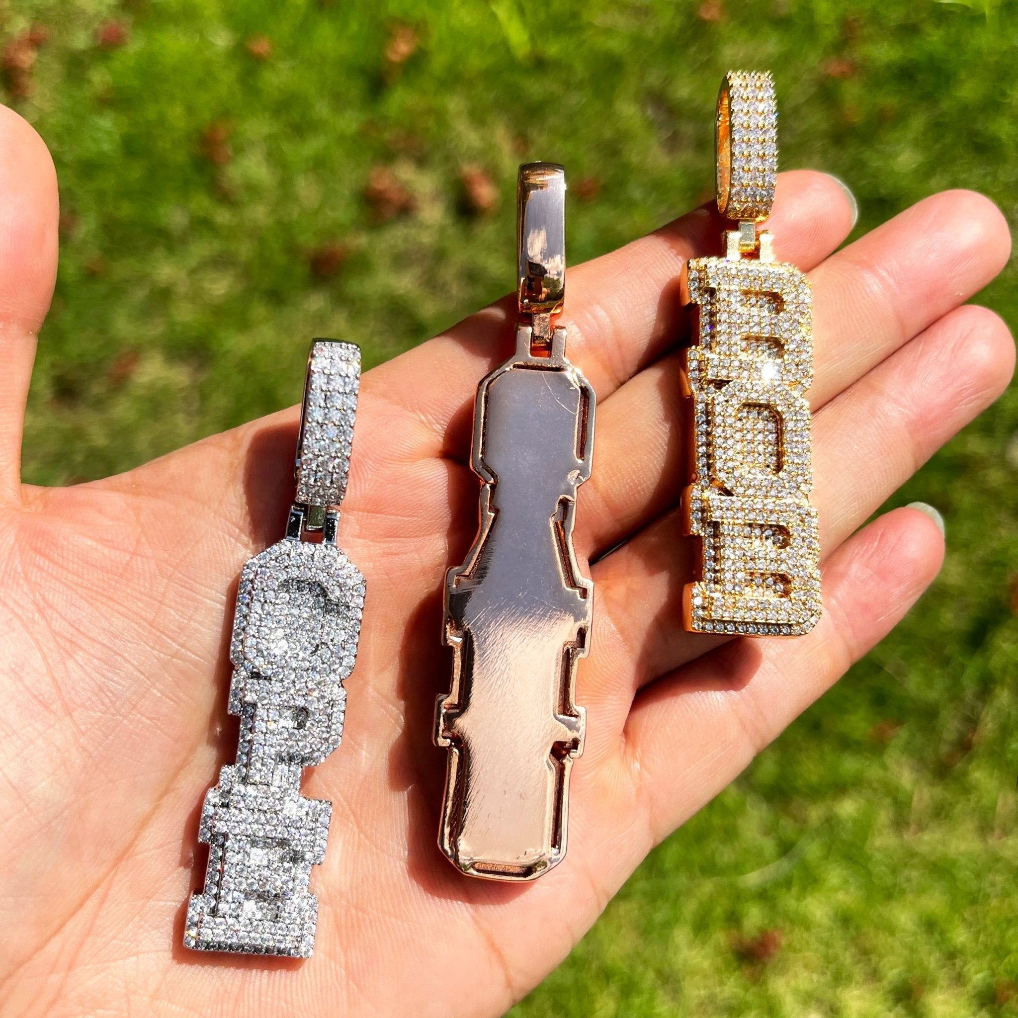 Custom 18k Gold Diamond Vertical Pendant - Drip Culture Jewelry