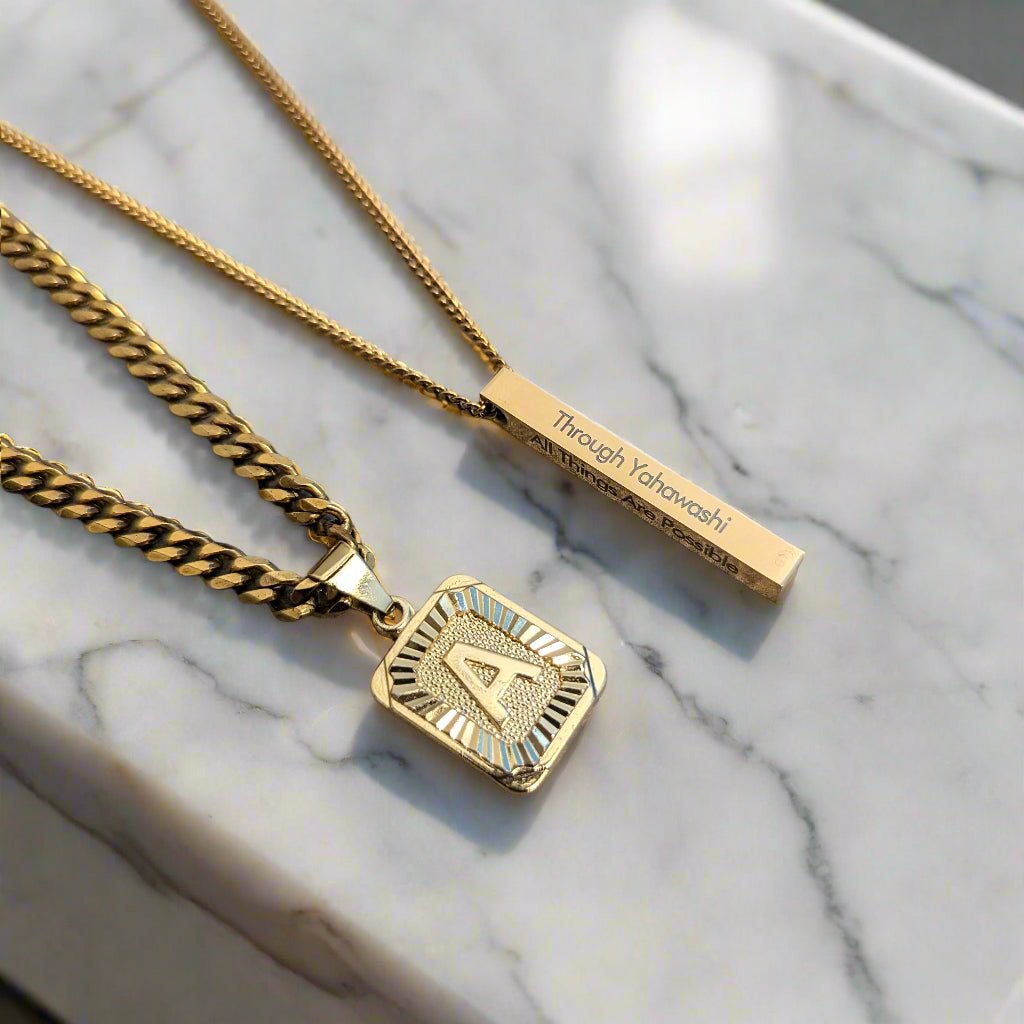 Custom 18k Gold Letter Bar Pendant Set (4 Pieces) - Drip Culture Jewelry