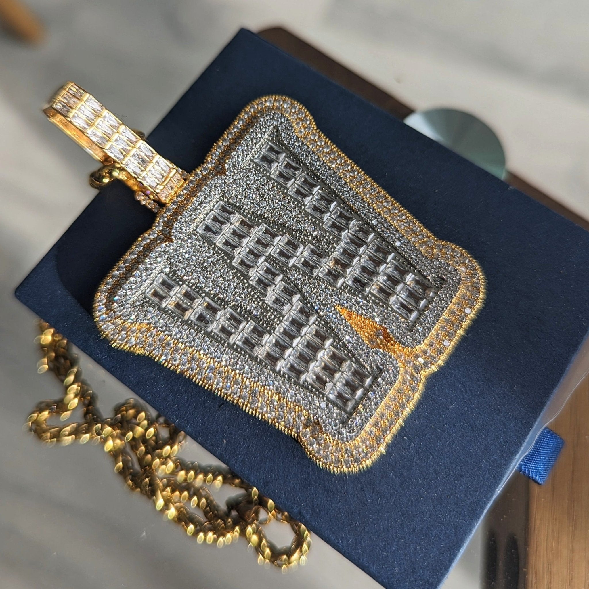 Custom 2 Tone 18k Gold Diamond Varsity Font Pendant - Drip Culture Jewelry