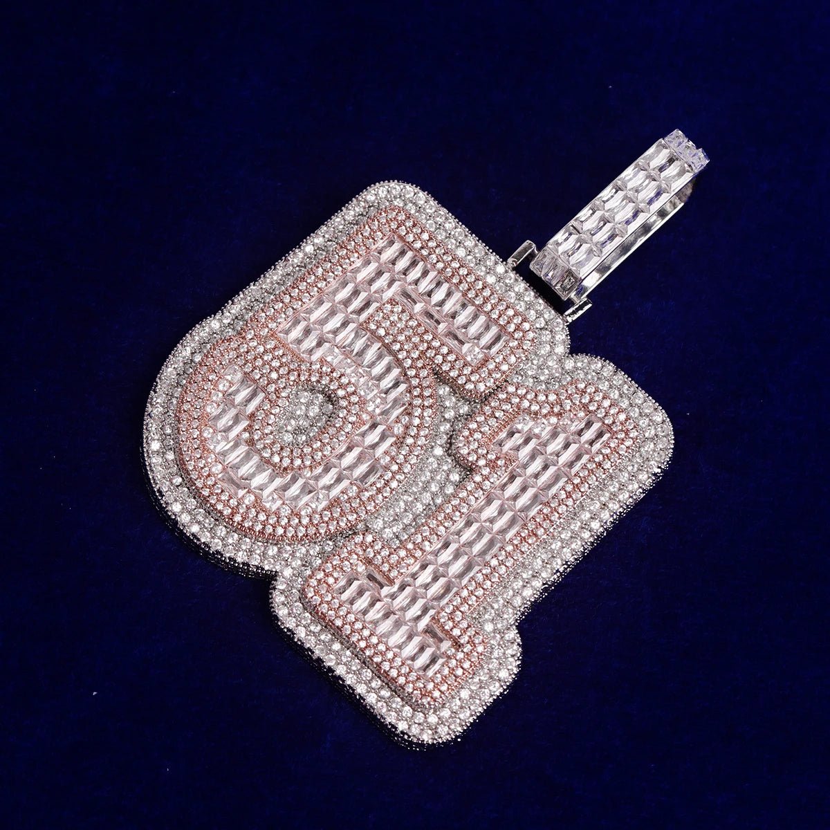 Custom 2 Tone 18k Gold Diamond Varsity Font Pendant - Drip Culture Jewelry