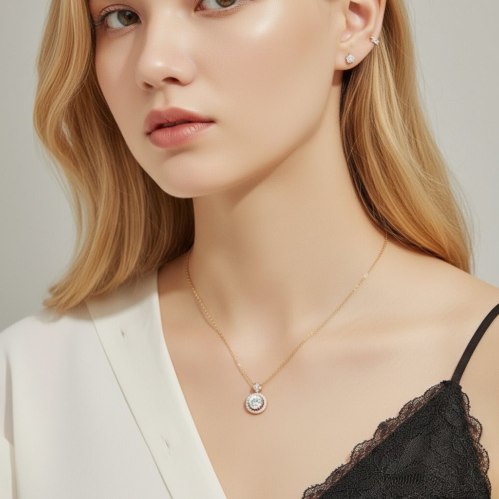 Moissanite Diamond Halo Pendant - Drip Culture Jewelry