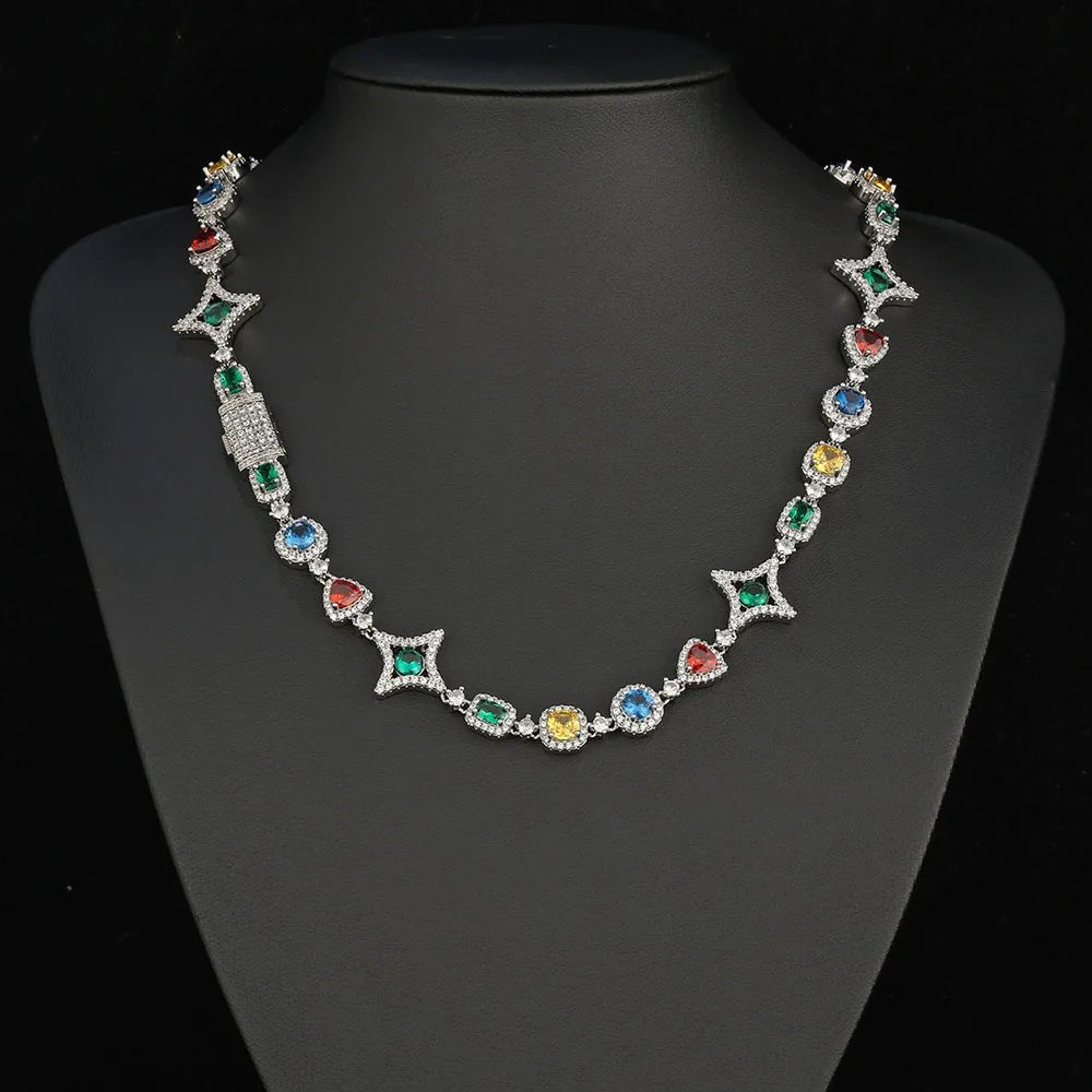 Moissanite Diamond MultiColored Gemstone Chain - Drip Culture Jewelry