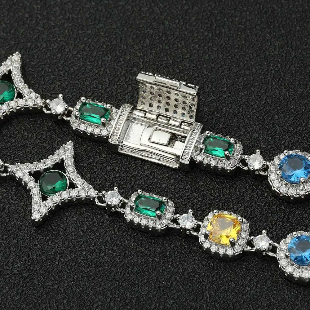 Moissanite Diamond MultiColored Gemstone Chain - Drip Culture Jewelry