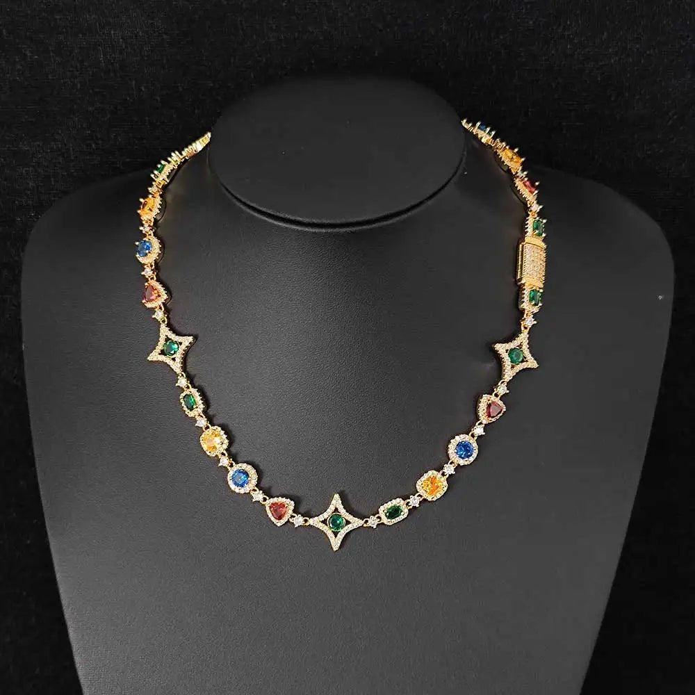 Moissanite Diamond MultiColored Gemstone Chain - Drip Culture Jewelry