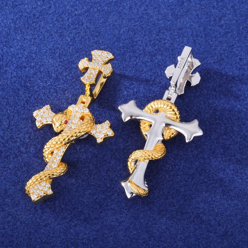 Moissanite Diamond Snake Cross - Drip Culture Jewelry