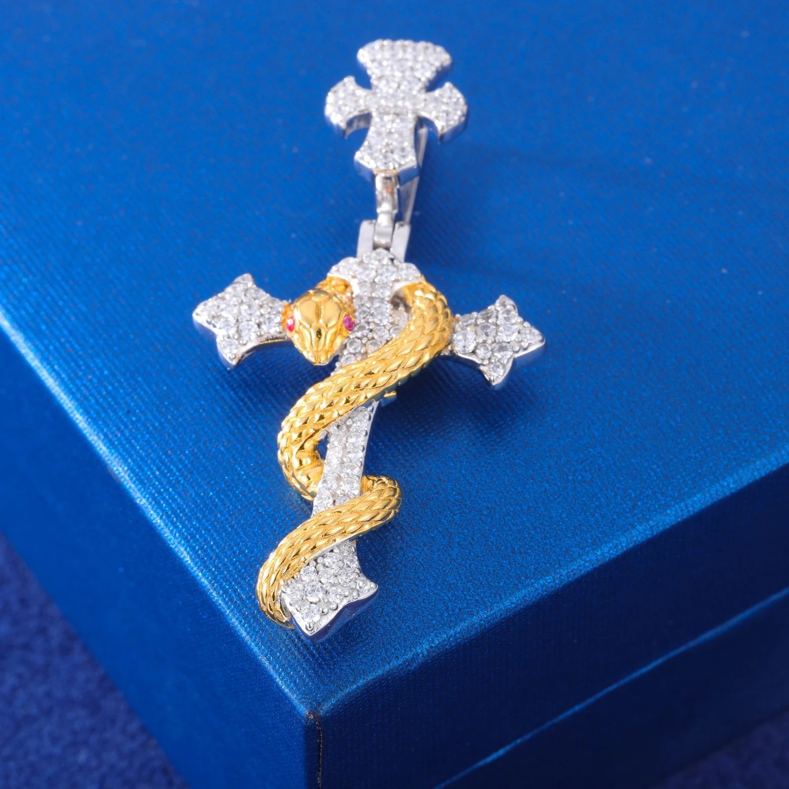 Moissanite Diamond Snake Cross - Drip Culture Jewelry